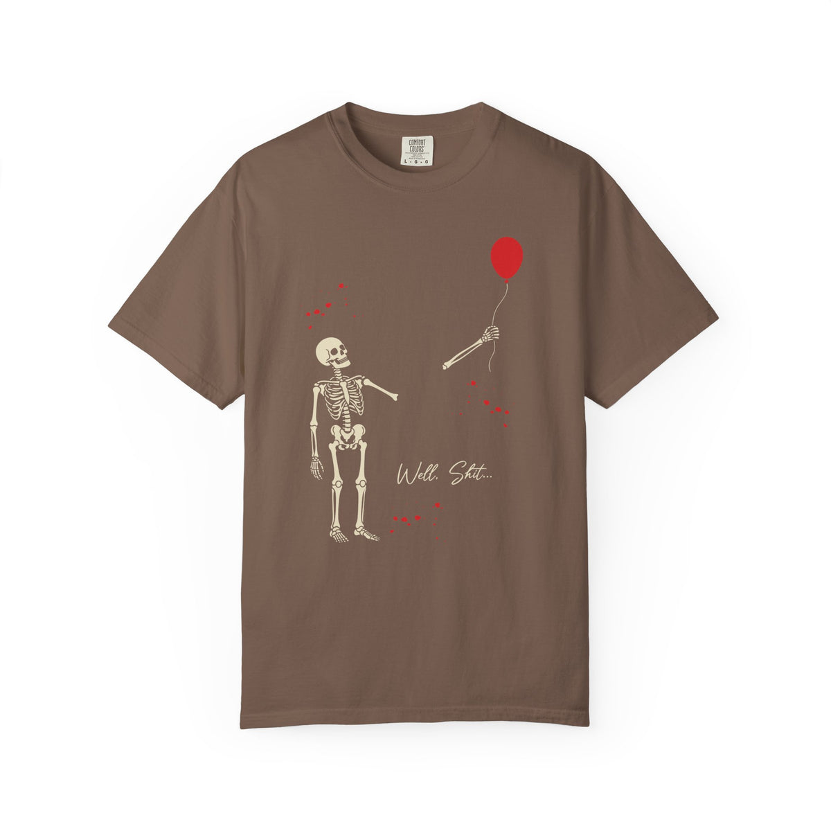 Skeleton & Red Balloon T‑Shirt — 'Well Shit' Vintage Garment‑Dyed Tee