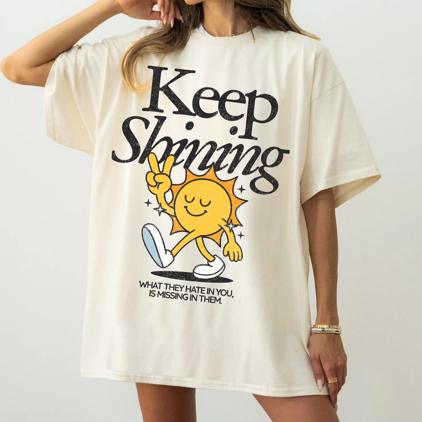 Keep Shining T-Shirt — Retro Sun Graphic Tee with Positive Quote