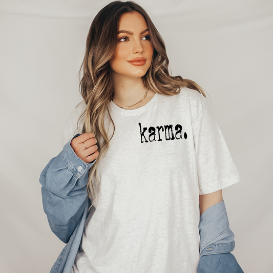 Karma. Minimalist Graphic T-Shirt — Casual Vintage-Inspired Quote Tee